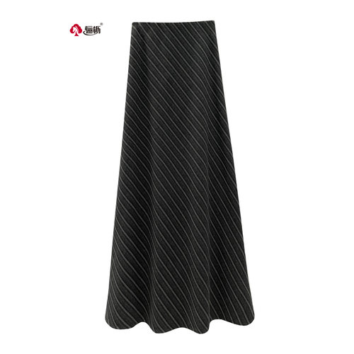 骊枥斜条纹A字裙通勤瘦半身长裙