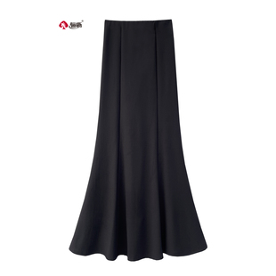 骊枥 垂坠拼接半身裙弹力高腰黑遮胯显瘦鱼尾裙柔软薄款中长裙842