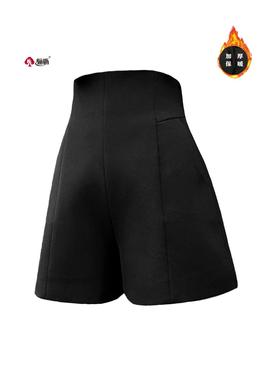 骊枥·LL9830 加厚黑色毛呢短裤高腰显瘦靴裤女秋冬通勤A字阔腿裤