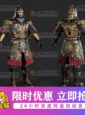 prb古代唐朝武将元帅将军铠甲明光铠3dmax模型人物3d模型角色