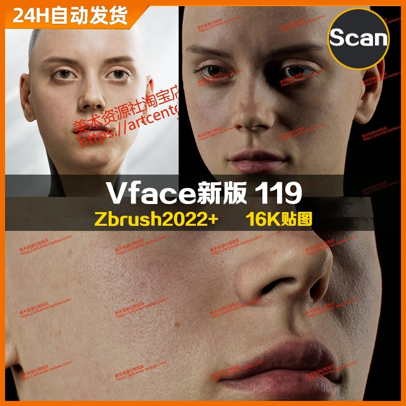 XYZ/Vface新版ZBrush写实高清扫描模型头16K皮肤贴图Hanna119