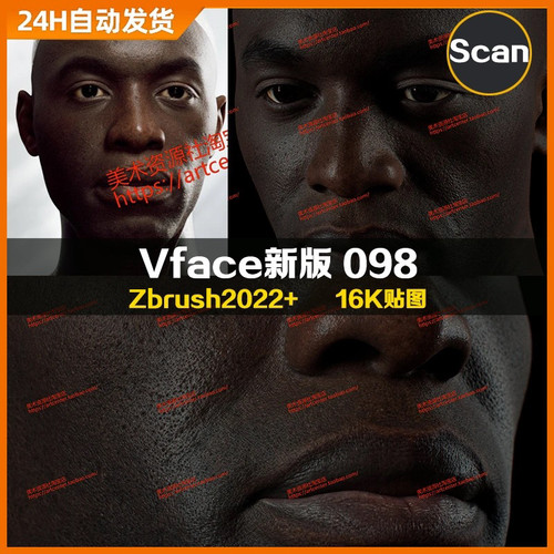 XYZ/Vface新版ZBrush写实高清扫描模型头16K皮肤贴图Kodwo098