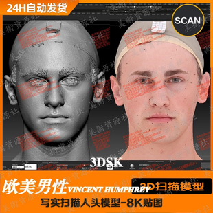 zbrush欧美人男性写实扫描头部脸部雕刻3dsk模型带贴图和扫描照片