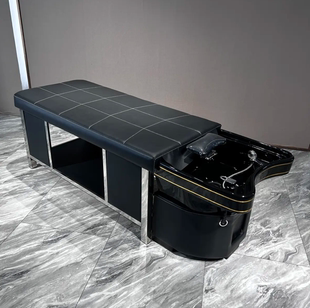 黑金陶瓷盆头疗洗头床 理发店美发专用 不锈钢泰式按摩水循环熏蒸