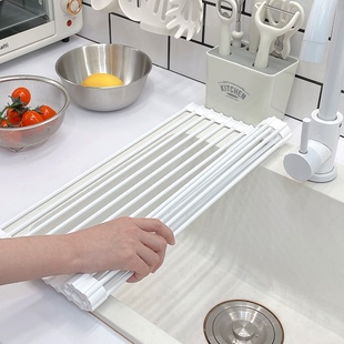 水槽沥水架家用厨房硅胶可折叠水池碗盘餐具收纳架水槽置物架 日式