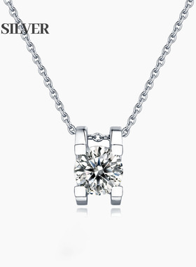 S925纯银牛头款白色莫桑石项链女精致ins冷淡风吊坠镶钻锁骨链