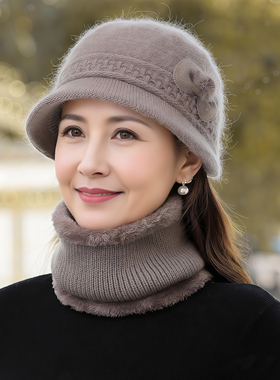 冬季中老年女保暖加厚针织盆帽