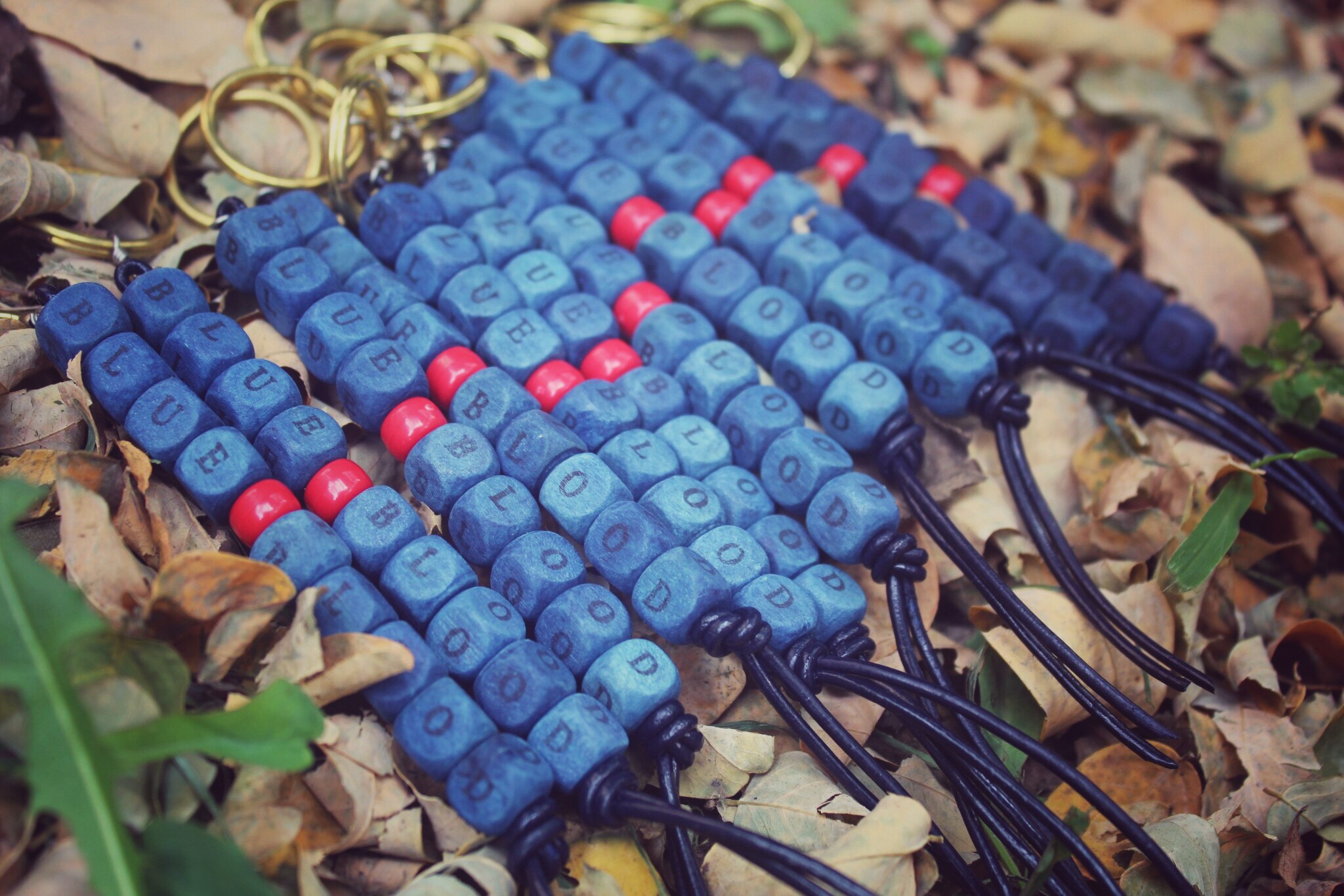 blue blood手工植物蓝染木珠挂件 钥匙链 indigo