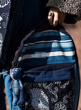 BLUE BLOOD纯手工天然蓝染古布  双肩背包 BACKPACK BAG