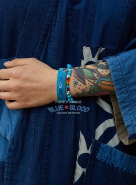 植物蓝染手环植物蓝染渐变皮手镯