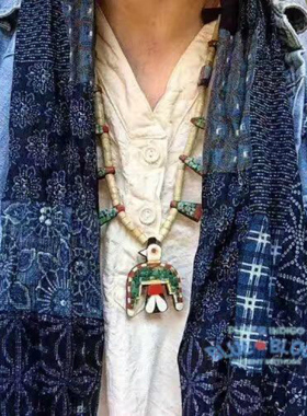 BLUE BLOOD纯手工indigo天然靛青蓝染古布围巾  visvim kapital