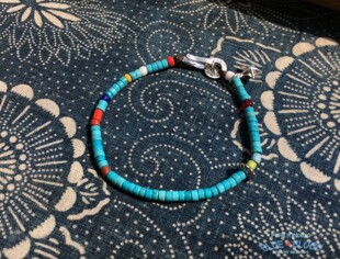 BLUE BLOOD印第安睡美人绿松石手链 古琉璃珠 手工摩根银币手链