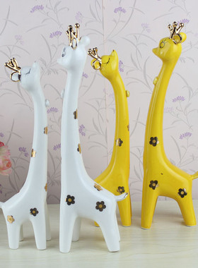 现代陶瓷情侣梅花鹿结婚装饰品