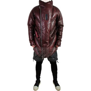 蚕蛹型 暗黑先锋 竹节 酒红色紫红色 高充绒 样品植鞣羊皮羽绒服