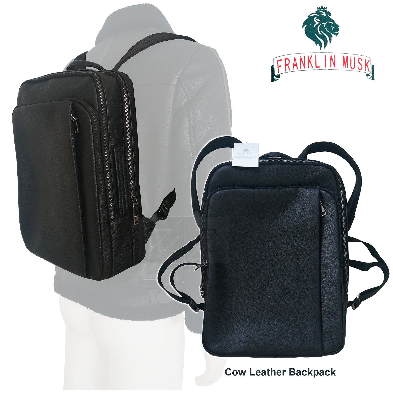 FRANKLIN MUSK 荔枝纹摔纹头层牛皮商务休闲真皮双肩背包日本进口