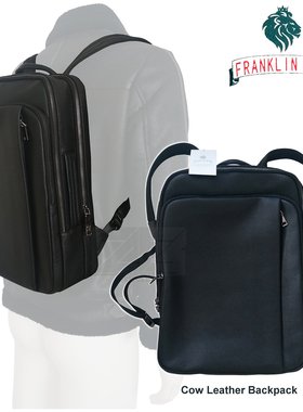 FRANKLIN MUSK 荔枝纹摔纹头层牛皮商务休闲真皮双肩背包日本进口