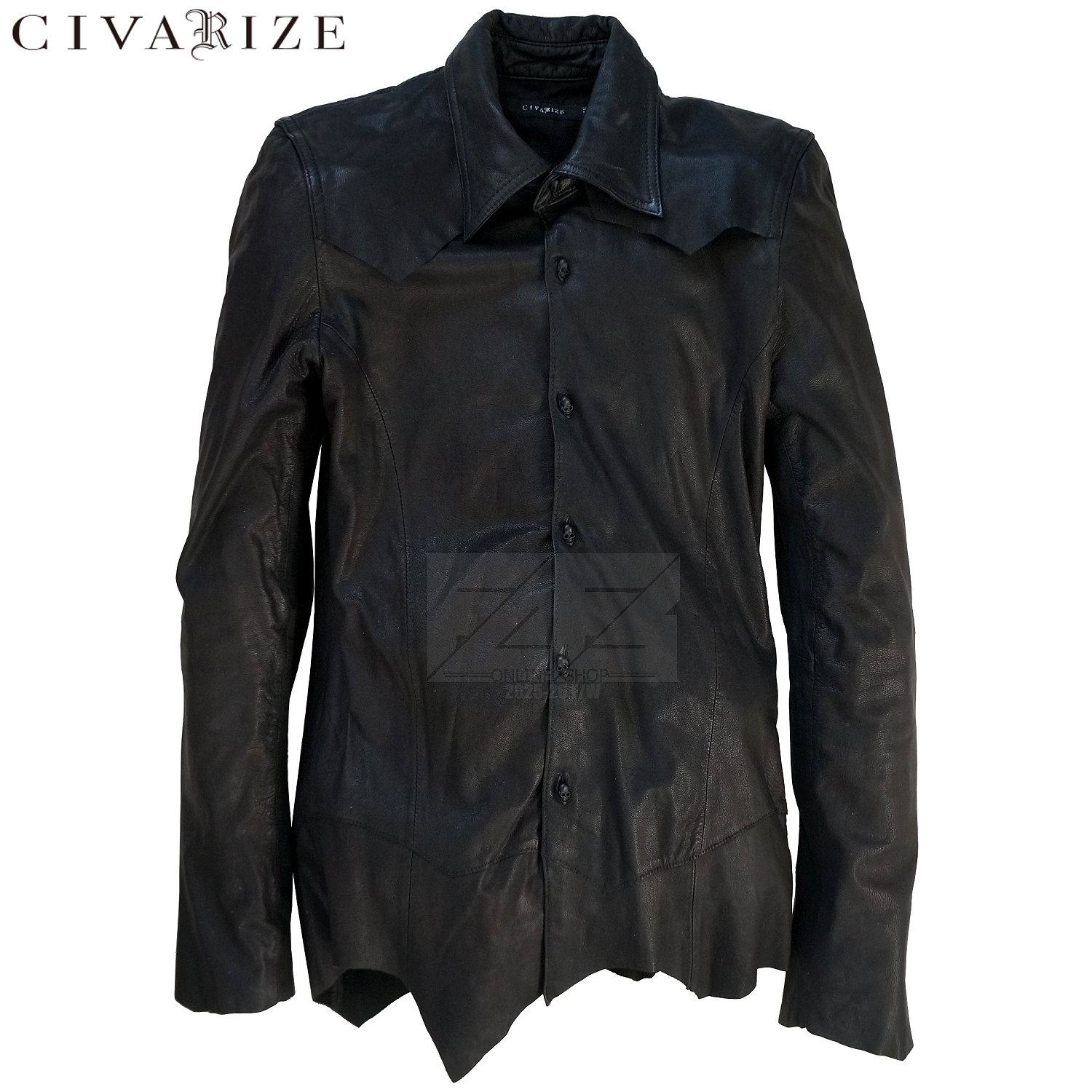 CIVARIZE 暗黑山羊皮衬衣不对称设计剪裁骷髅头骨骸骨涩谷视觉系