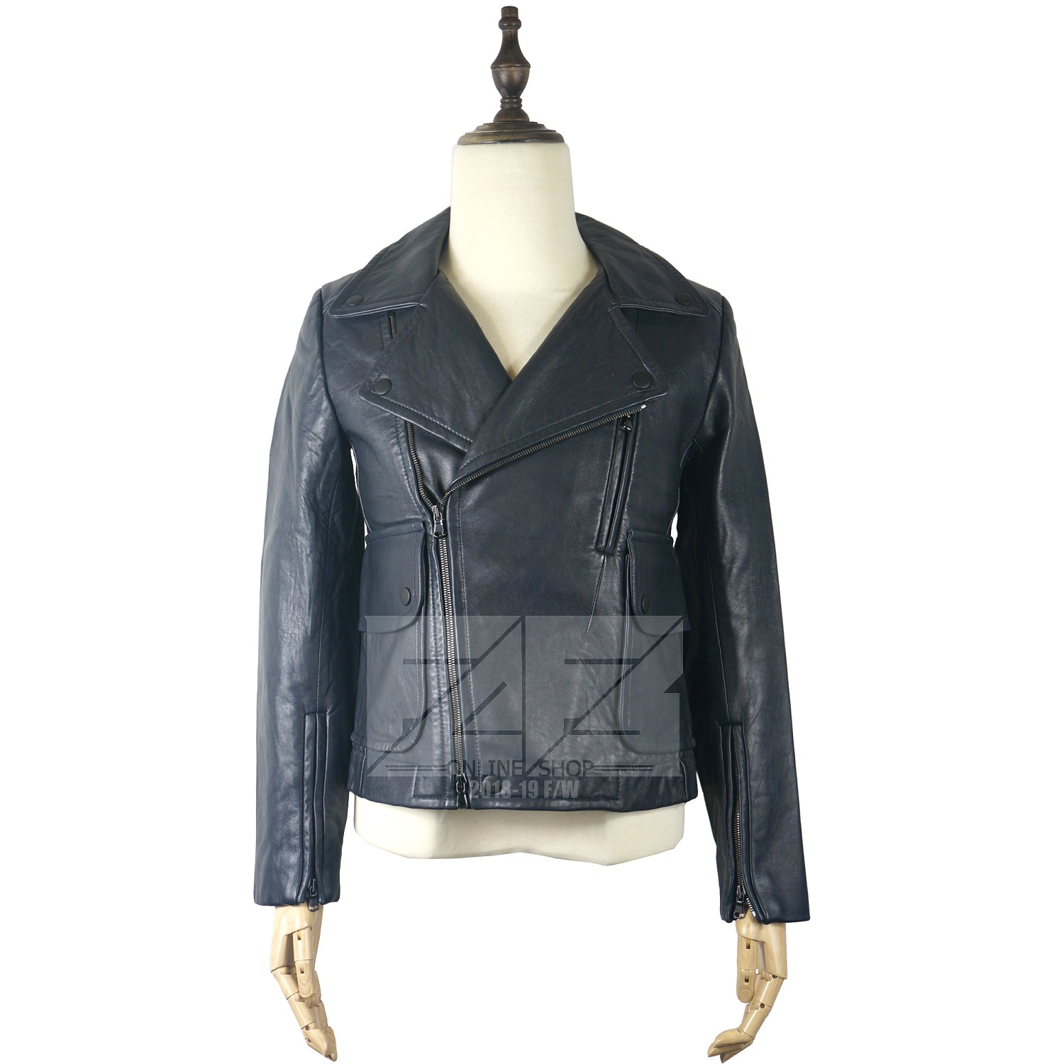 外贸纯原 深藏蓝色 大翻领机车 羔羊皮衣 44号 48号 lamb leather