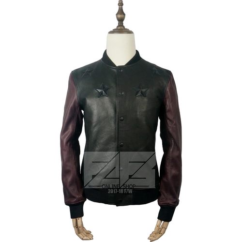 五角星立体撞色棒球服皮夹克