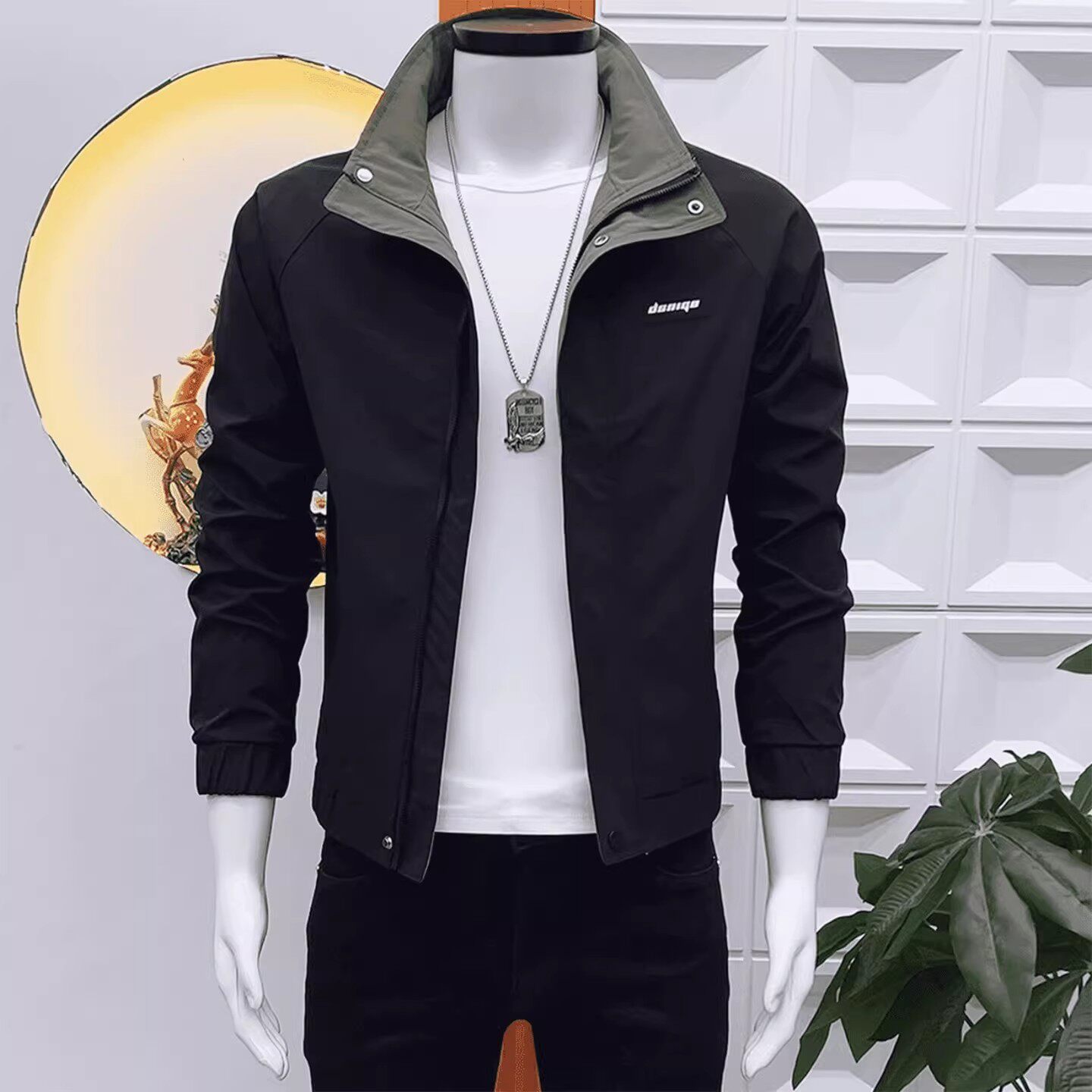 痞帅潮牌男士春款夹克时尚韩版立领简约拼色休闲百搭轻奢高级外套