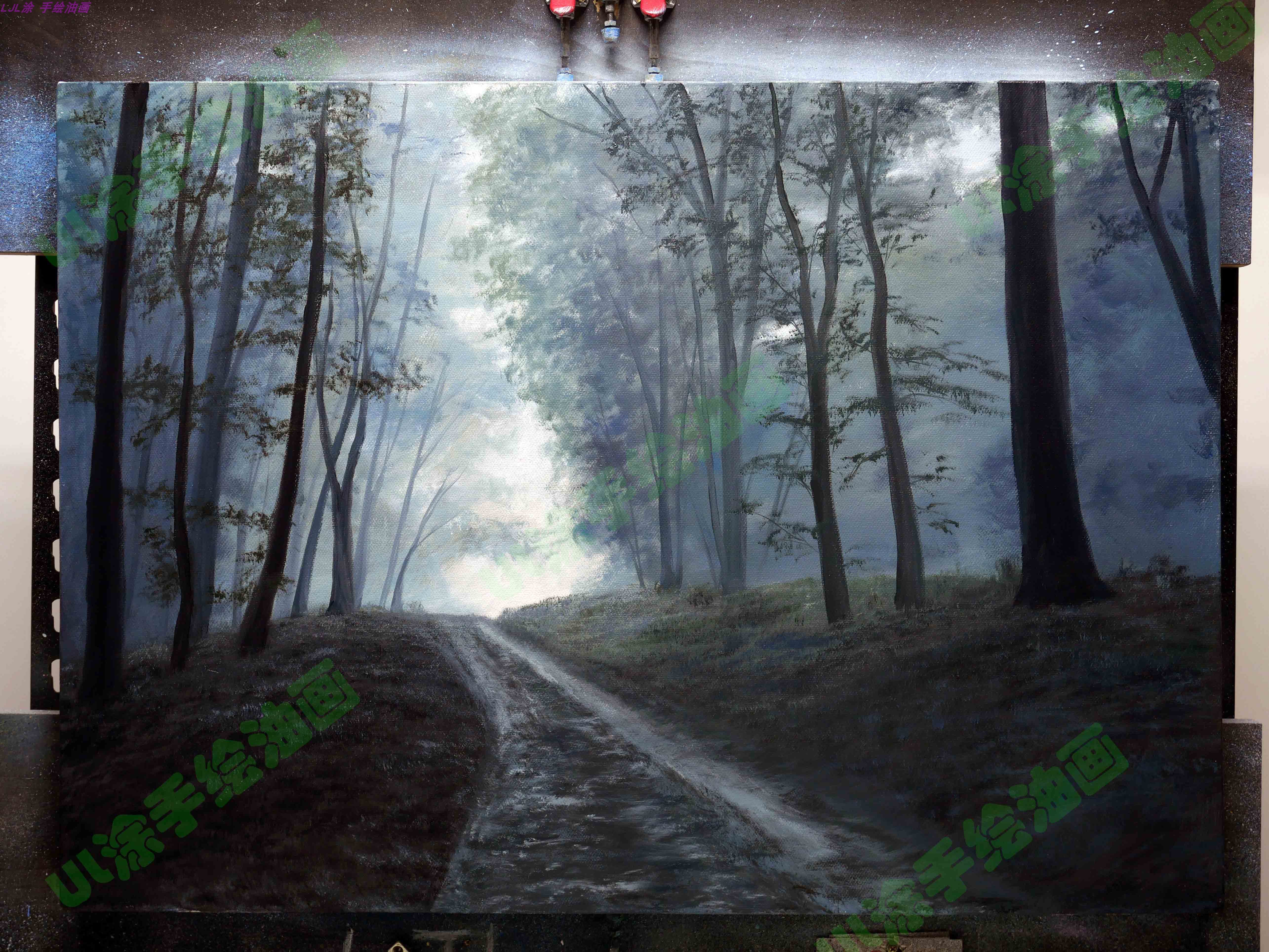 50*70cm 手绘 油画 装饰画 树林 小路 悲伤 阴沉 背景墙  ljl涂
