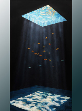 45*80cm 手绘 丙烯画 装饰画 年年有余 水 艺术 LJL涂