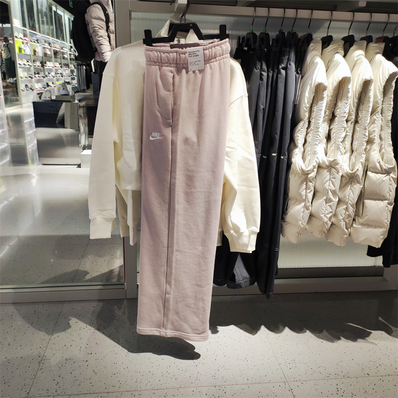 Nike耐克女子薄绒运动刺绣阔腿裤冬季针织休闲卫裤FB2728-019-063