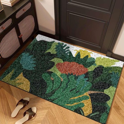 入户进门口地垫热带丛林玄关免洗可擦门垫防滑丝圈可裁剪脚垫门垫