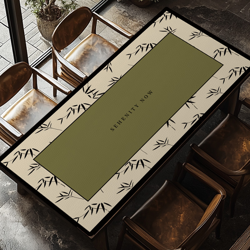 一抹净新中古风茶室防水垫餐桌桌垫竹意皮革桌布茶几隔热防水免洗