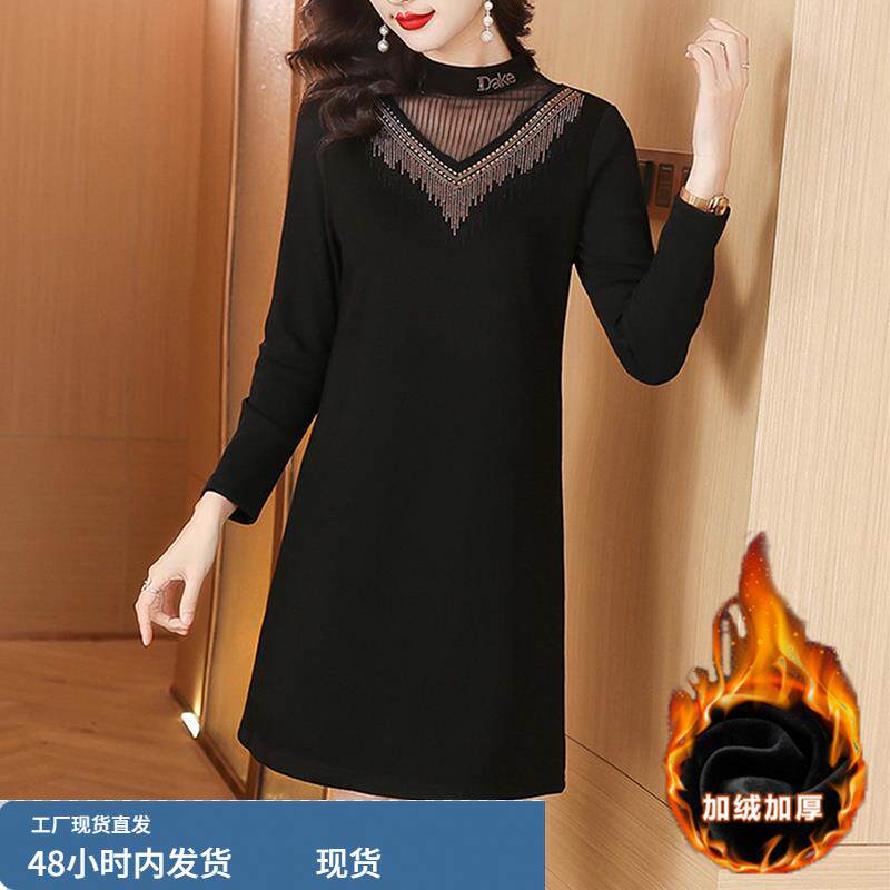 连衣裙子女士装春秋冬2025年新款加绒加厚爆款气质长袖打底中长裙