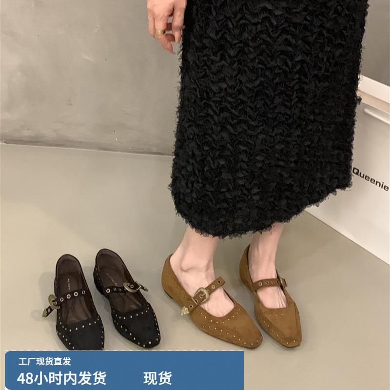 内增高方头覆古绒面柳丁单鞋女鞋子2025春秋季法式玛丽珍鞋晚晚鞋