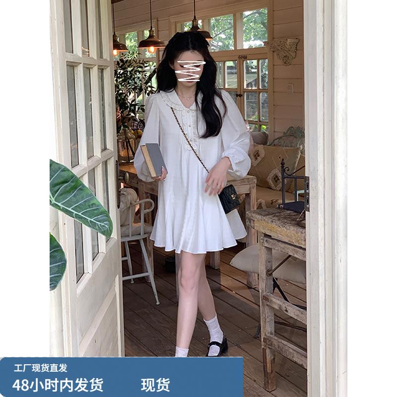 法式初恋长袖白色娃娃连衣裙子女设计感小众个子短裙秋季2025新款