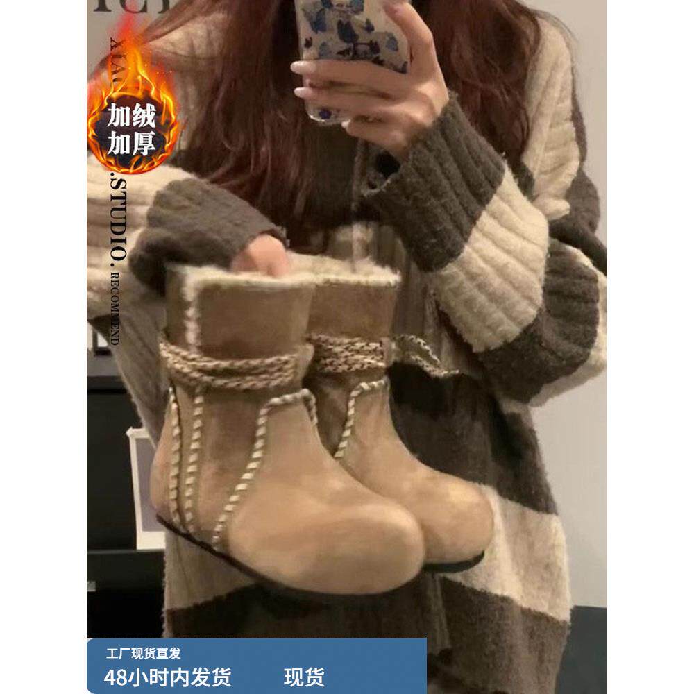 巨好看内增高加绒加厚勃肯鞋雪地靴子女2025冬季新款马丁短靴棉鞋
