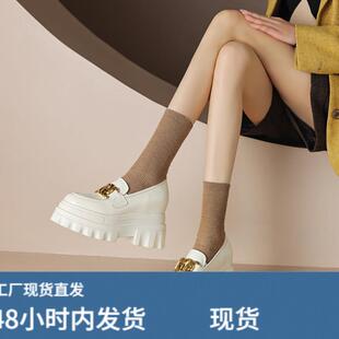 厚底女士单鞋内增高松糕鞋真皮圆头韩版乐福鞋牛漆皮高跟女鞋1M
