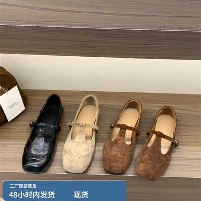 复古绒面玛丽珍单鞋女鞋子2025新款春秋季法式百搭平底黑色小皮鞋