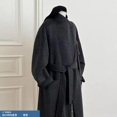 正肩呢子大衣女2025冬季新款加厚毛呢外套小个子赫本风收腰中长款
