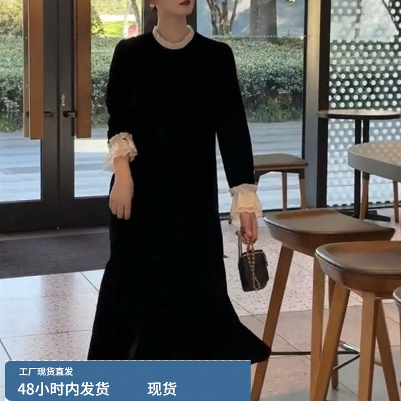 法式赫本风黑色丝绒连衣裙女秋冬生日宴会成人礼服高端轻奢高级感