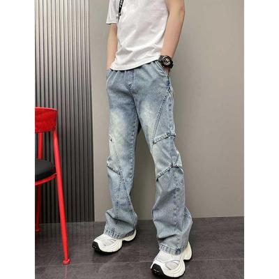 牛仔男女同款春秋季情侣款美式潮流个性百搭休闲裤渐变水洗设计感