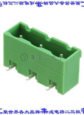 1728866 端子块连接器3POS接头公引脚带罩7.62mm绿色90DEG通孔
