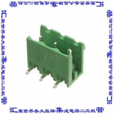EBQA-03-D 端子块连接器3POS接头公引脚带罩5.08mm绿色90DEG通孔