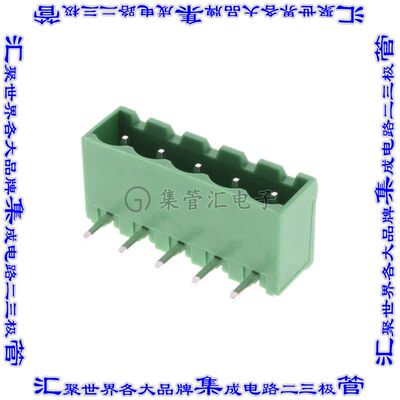 2350513-5 端子块连接器5POS接头公引脚带罩5mm绿色90DEG通孔