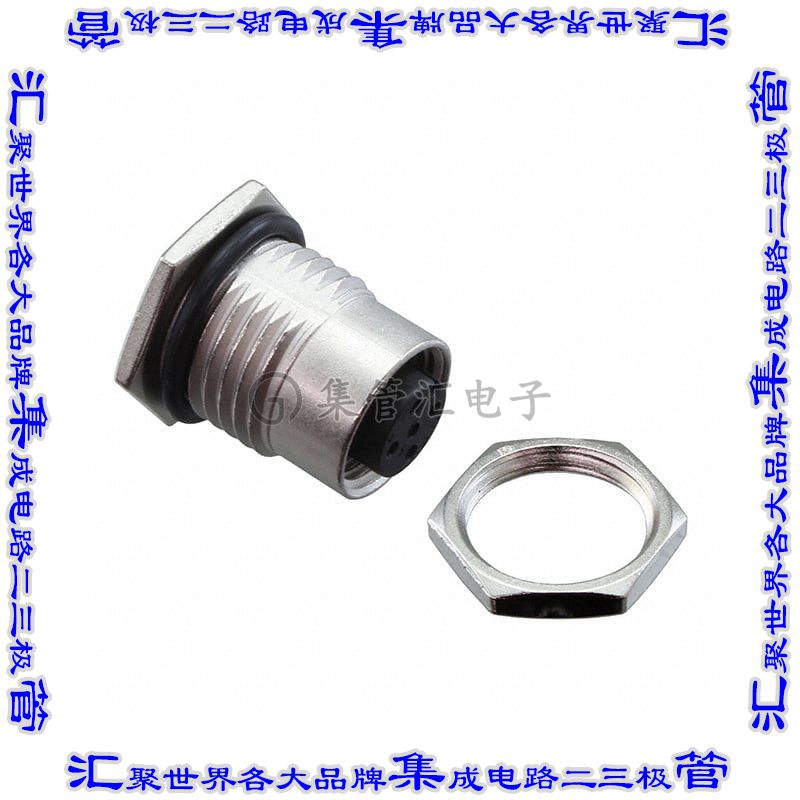 M12A-05PFFS-SF8001 圆形连接器5POS插座母插口焊杯镀金面板安装