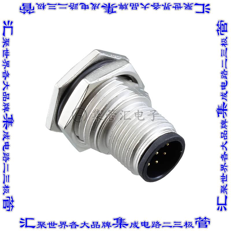 M12A-08PMMS-SF8002 圆形连接器8POS插头公引脚焊杯镀金面板安装