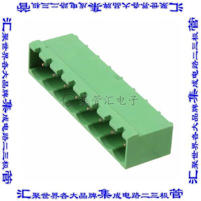 796644-8 端子块连接器8POS接头公引脚带罩5mm绿色90DEG通孔