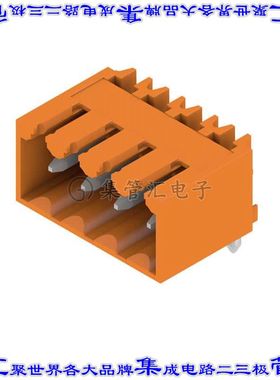 1605090000 端子块连接器4POS接头公引脚带罩3.5mm橙色90DEG通孔