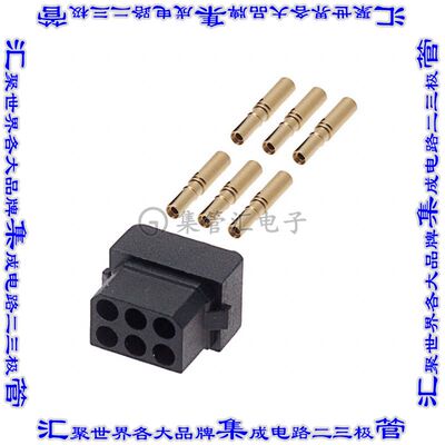 M80-8880605 矩形连接器6POS插座2排2mm母插口黑色压接镀金自由悬