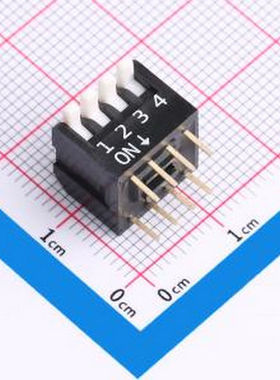 DP-04-K-T 4位 2.54mm间距 宽体黑色侧拨 DIP拨码开关 管装 插件