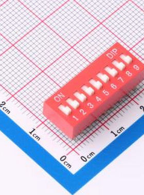 DR-09HT 2.54mm间距 9位 琴键式 直插平拨凸柄 红色 拨码开关 插