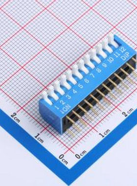 DL-12LT 2.54mm间距 12位 琴键式 直插侧拨长柄 蓝色 拨码开关 插