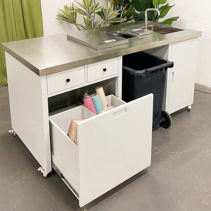 花店操作台花艺工作台鲜花桌子专用收银台柜台烤漆移动滑轮商用